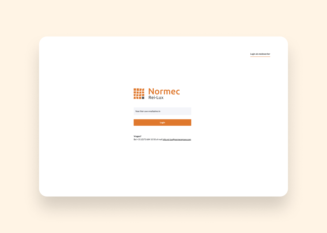 Log-in scherm klantenportal van Normec Rei-Lux